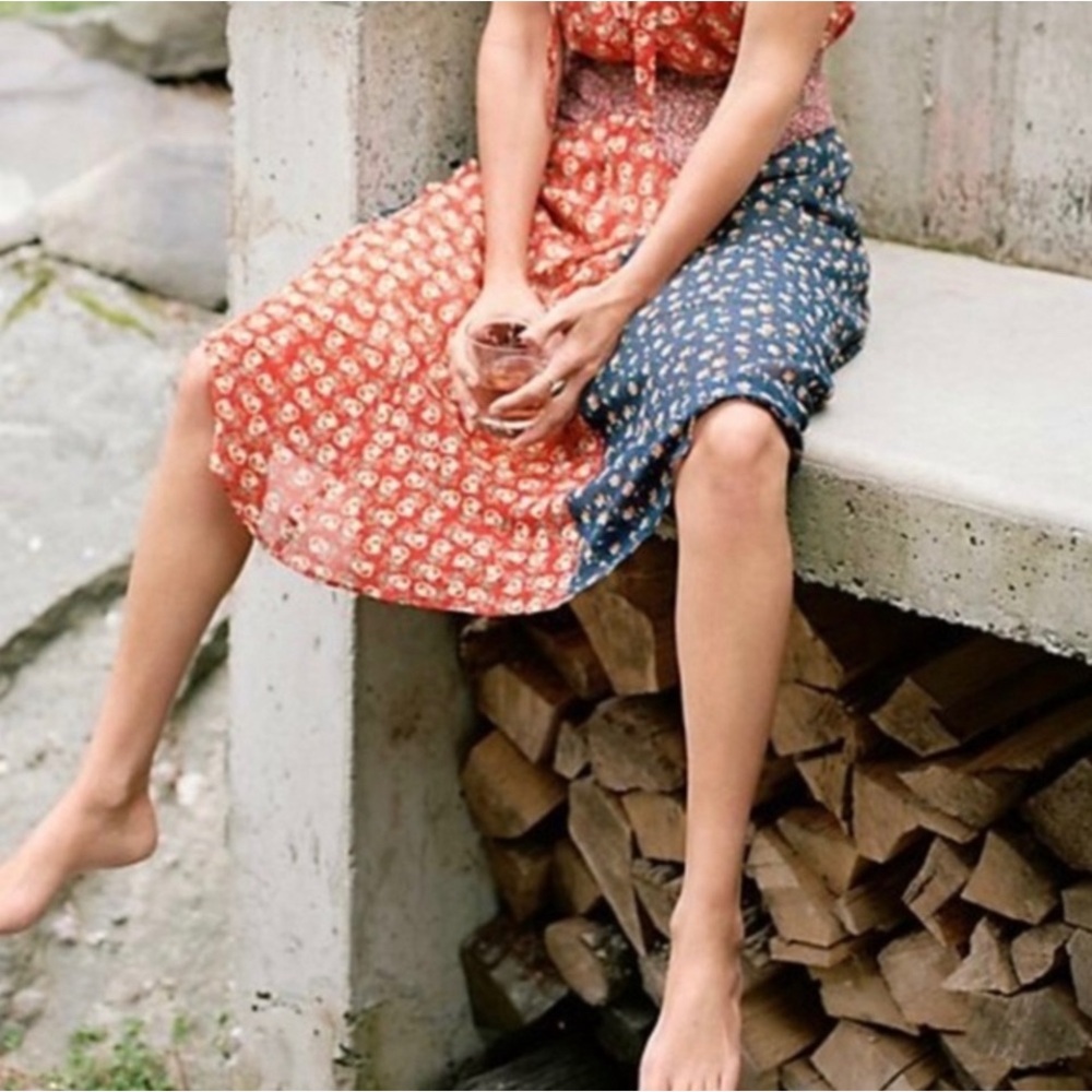 Anthropologie Meadow Rue frilly midi flowy floral skirt cottage core  Size 8